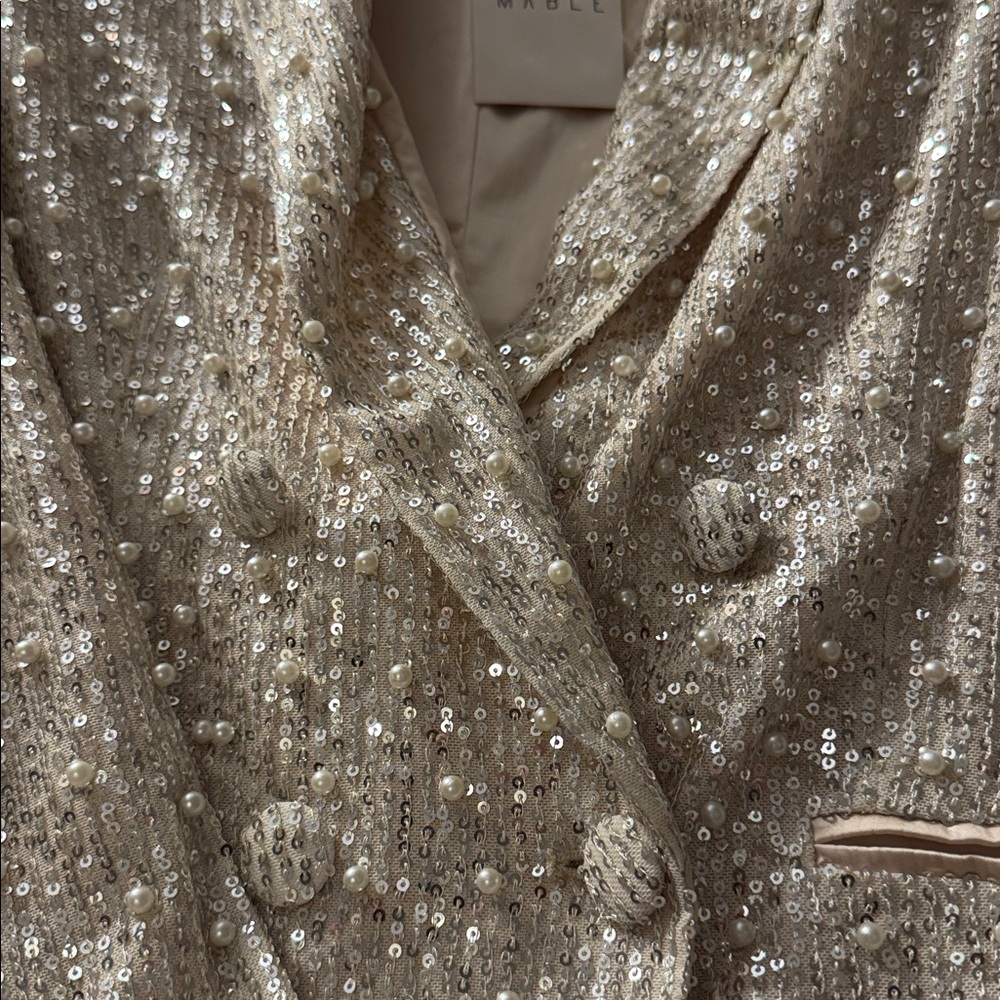 Mable Anthropolgie Women's Sparkling Sequin Blazer - Cream - Picture 3 of 7